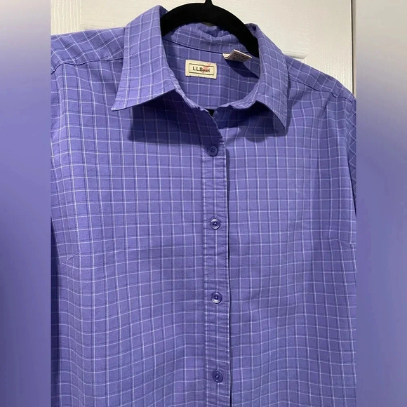 L.L. Bean Women’s Wrinkle Resistant Purple Pinpoint Plaid Button Down Size L - Picture 8 of 9